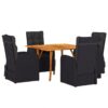 3172823 1 Set de Dining de Grădină cu Perne, 5 Piese, Negru Poliratan, Acacia 3172823 1