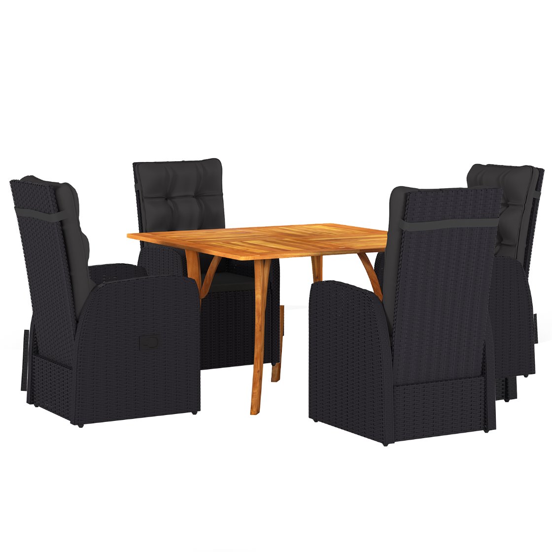 3172823 1 Set de Dining de Grădină cu Perne, 5 Piese, Negru Poliratan, Acacia Set de Dining de Grădină cu Perne, 5 Piese, Negru Poliratan, Acacia