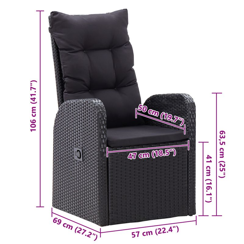 3172824 7 Set de dining 5 piese pentru grădină cu perne Negru Ratan Acacia Set de dining 5 piese pentru grădină cu perne Negru Ratan Acacia - imagine 7