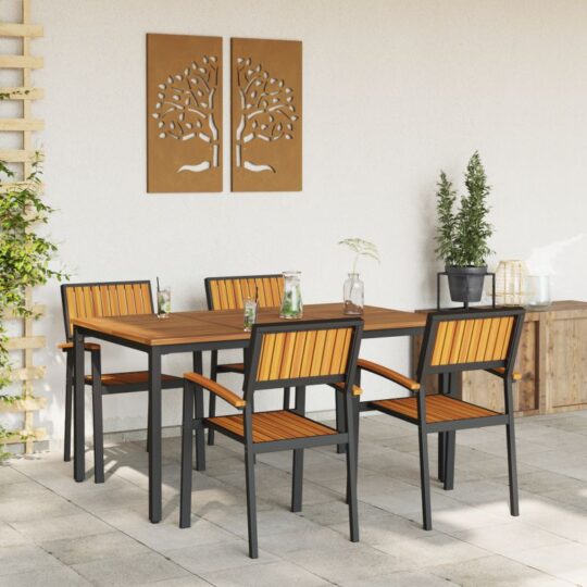 3284415 4 Set de masă pentru grădină 5 pcs negru și maro 150 x 90 x 75 cm 3284415 4
