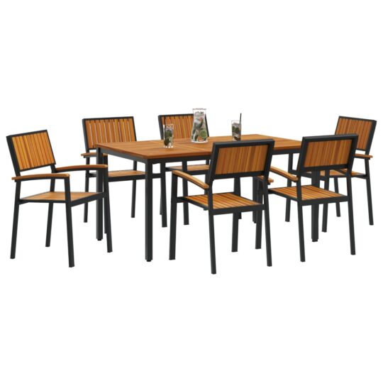 3284416 3 Set de masă pentru grădină 7 pcs negru și maro 150 x 90 x 75 cm 3284416 3