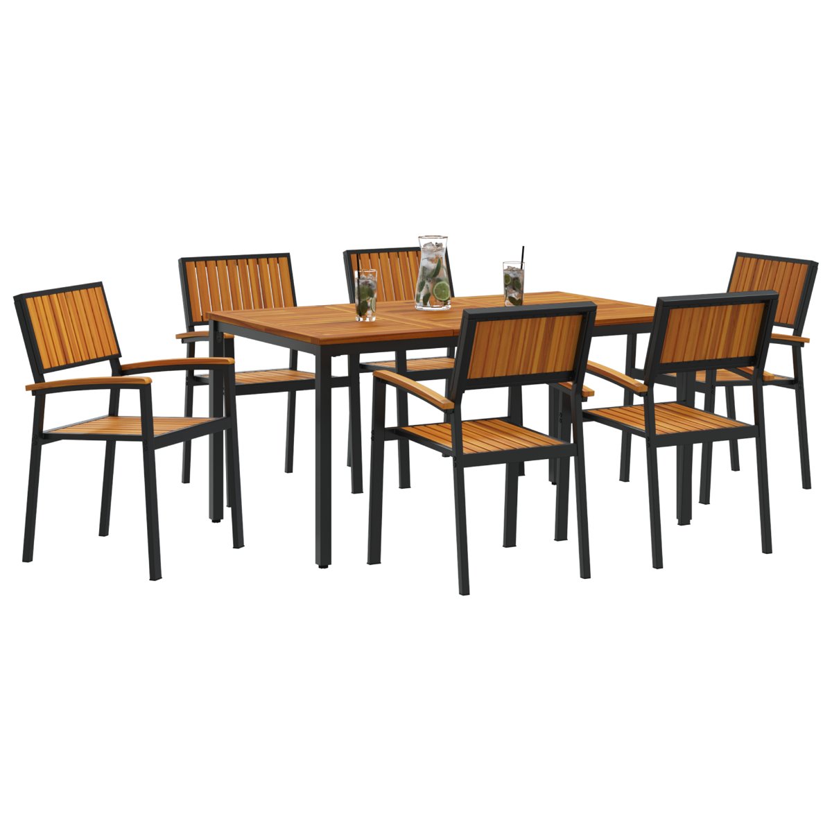 3284416 3 Set de masă pentru grădină 7 pcs negru și maro 150 x 90 x 75 cm Set de masă pentru grădină 7 pcs negru și maro 150 x 90 x 75 cm - imagine 3