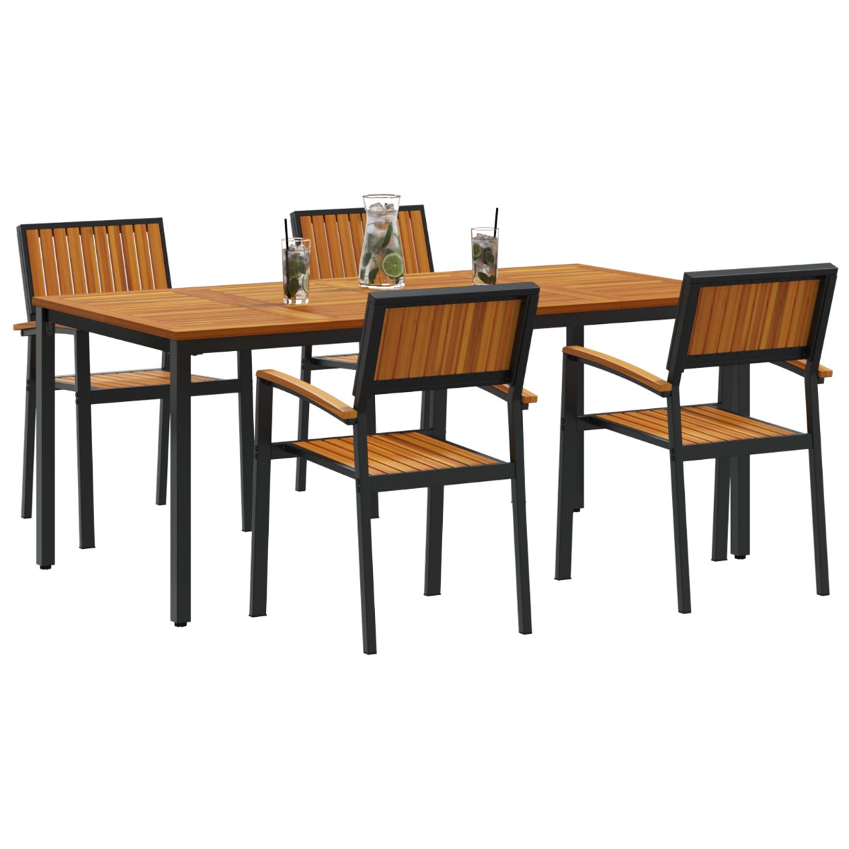 3284417 3 Set de masă pentru grădină 5 pcs negru și maro 180 x 90 x 75 cm Set de masă pentru grădină 5 pcs negru și maro 180 x 90 x 75 cm - imagine 3