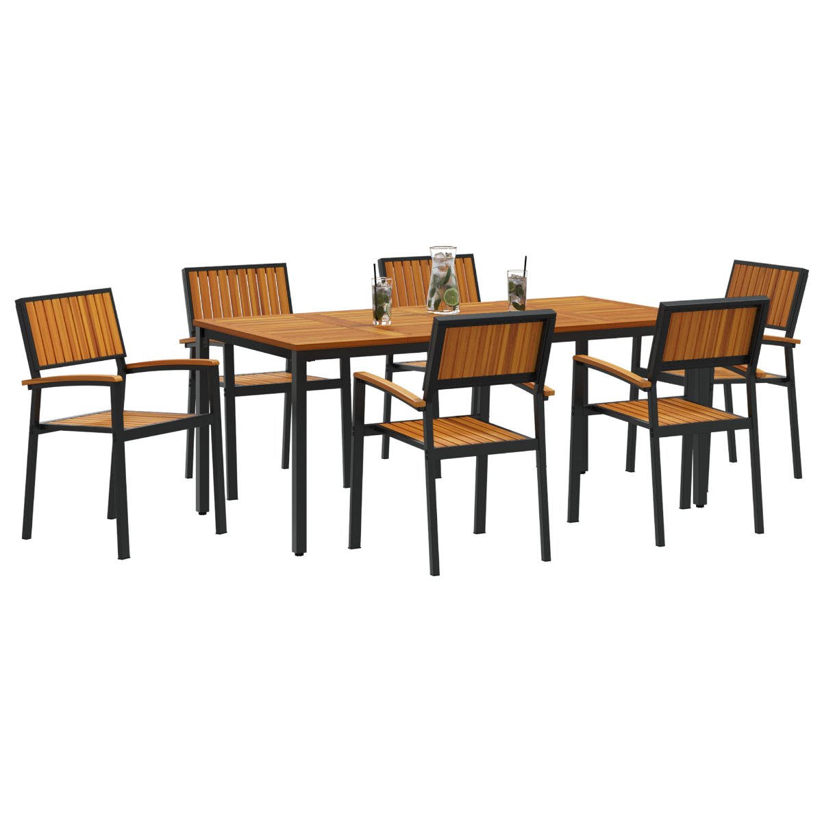 3284418 3 Set de masă pentru grădină 7 pcs negru și maro 180 x 90 x 75 cm Set de masă pentru grădină 7 pcs negru și maro 180 x 90 x 75 cm - imagine 3