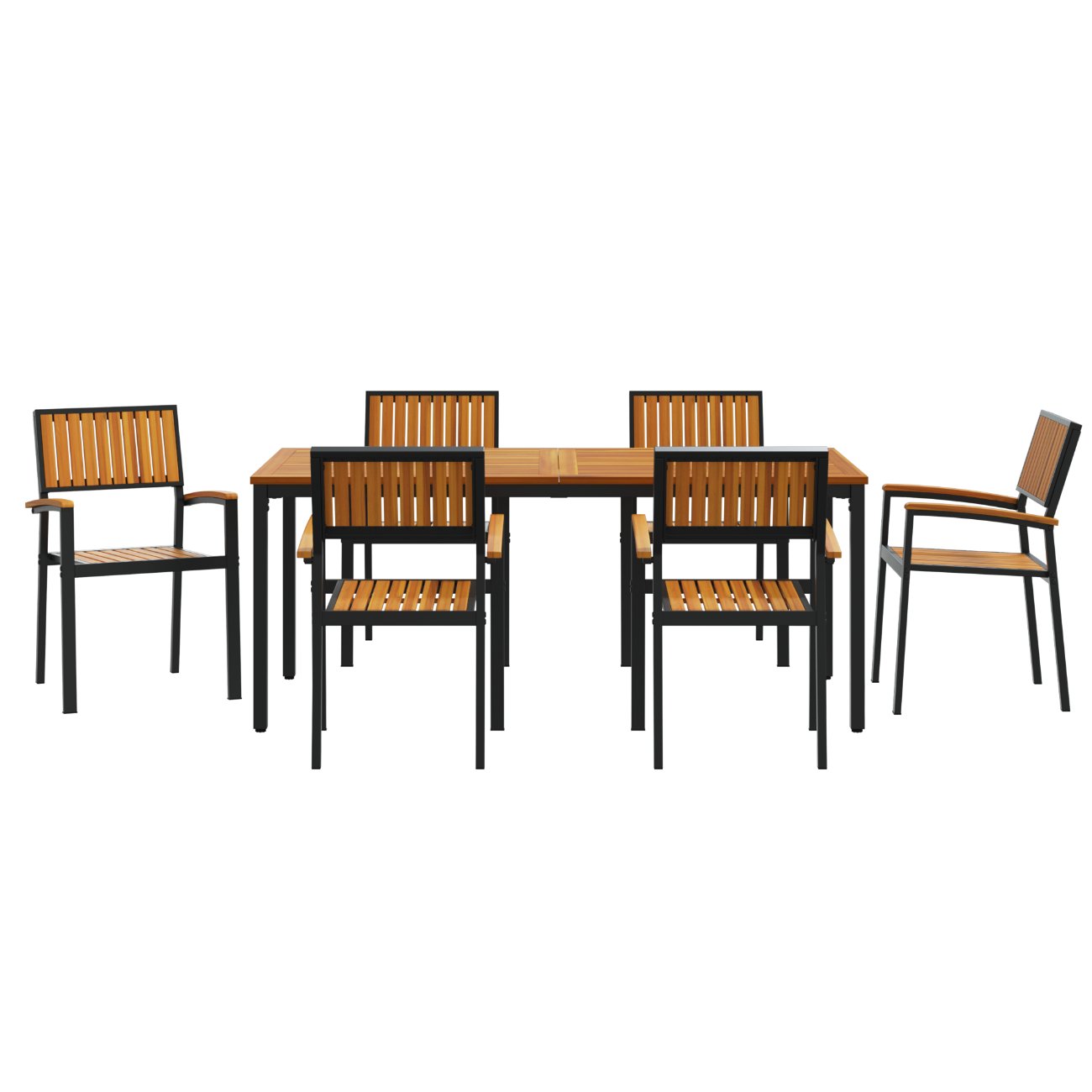 3284418 7 Set de masă pentru grădină 7 pcs negru și maro 180 x 90 x 75 cm Set de masă pentru grădină 7 pcs negru și maro 180 x 90 x 75 cm - imagine 7