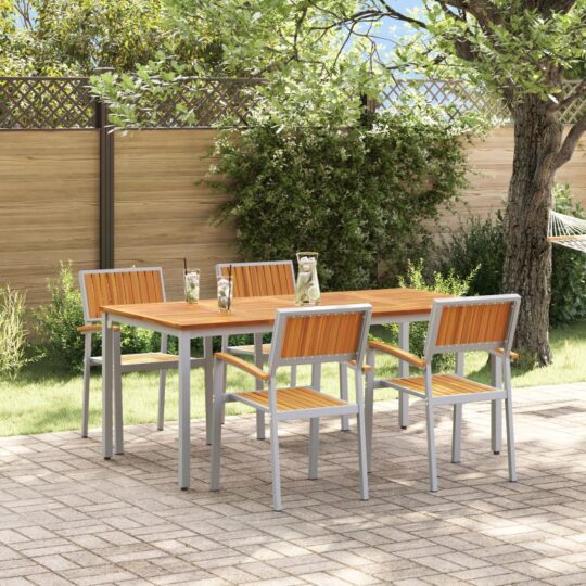 Set de masă pentru grădină 5 pcs Gri și maro 180 x 90 x 75 cm