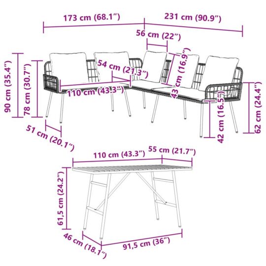 3328652 10 Set de canapele pentru grădină 2 pcs Negru poliratan 3328652 10