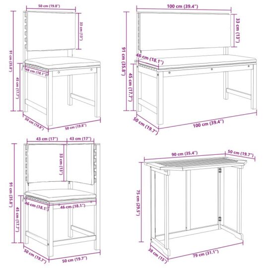 3329115 13 Set Bistro de Grădină 4 pcs Maro lemn masiv de acacia 3329115 13