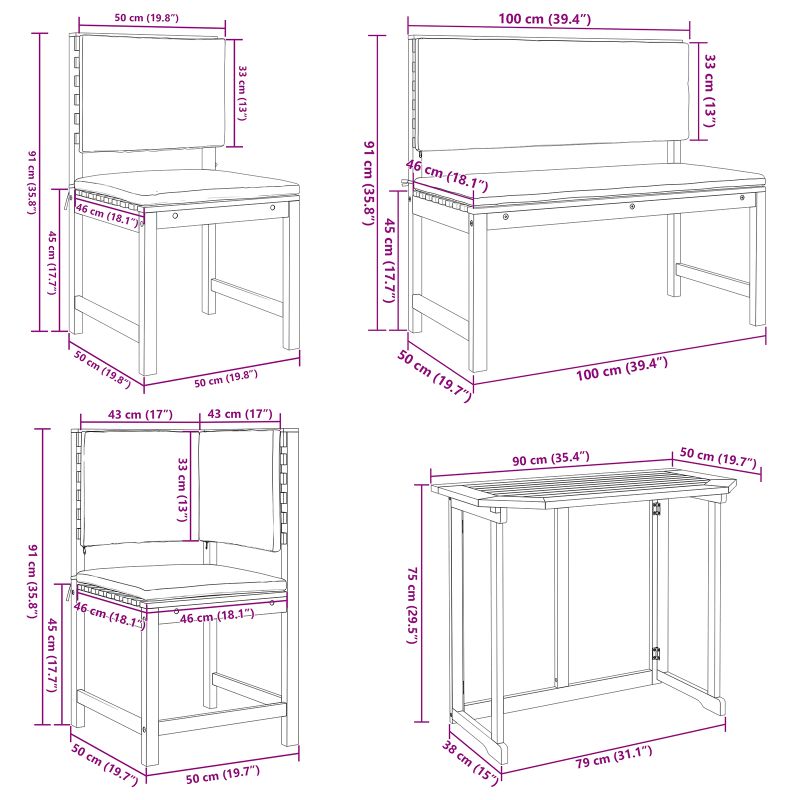 3329115 13 Set Bistro de Grădină 4 pcs Maro lemn masiv de acacia Set Bistro de Grădină 4 pcs Maro lemn masiv de acacia - imagine 13