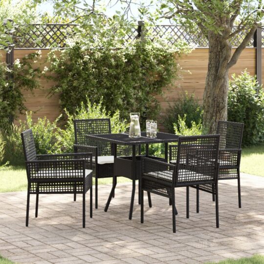 Set de masă pentru grădină 5 pcs Negru Rattan poli