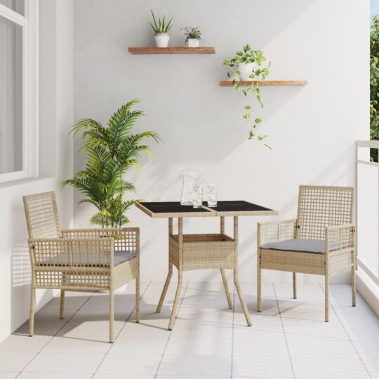 Set de masă pentru grădină 3 pcs Bej Rattan poli