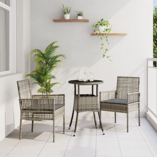 Set de masă pentru grădină 3 pcs Gri Rattan poli