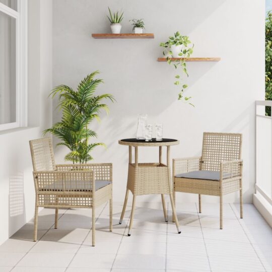 Set de masă pentru grădină 3 pcs Bej Rattan poli