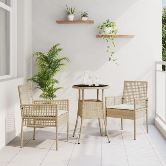 Set de masă pentru grădină 3 pcs Bej Rattan poli