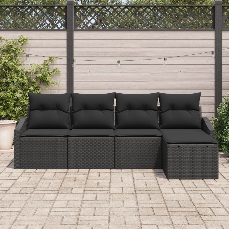 3346683 3 Set de canapele pentru grădină 5 pcs Negru Rattan poli Set de canapele pentru grădină 5 pcs Negru Rattan poli - imagine 3