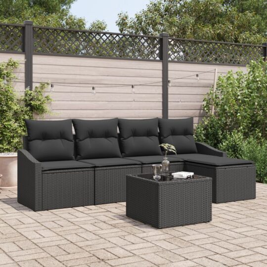Set de canapele pentru grădină 6 pcs Negru Rattan poli