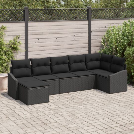 Set de canapele pentru grădină 7 pcs Negru Rattan poli