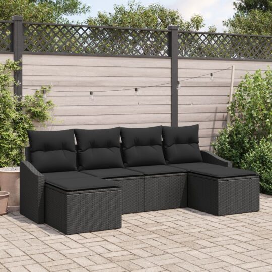 Set de canapele pentru grădină 6 pcs Negru Rattan poli