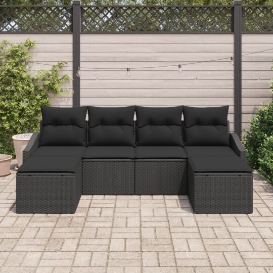 3346833 3 Set de canapele pentru grădină 6 pcs Negru Rattan poli 3346833 3