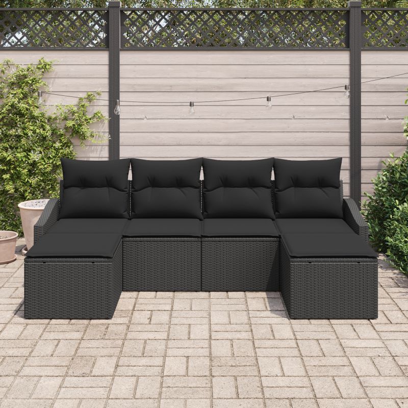 3346833 3 Set de canapele pentru grădină 6 pcs Negru Rattan poli Set de canapele pentru grădină 6 pcs Negru Rattan poli - imagine 3