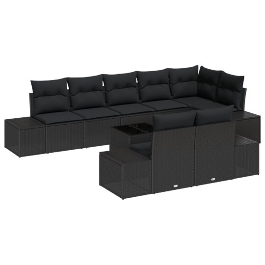 Alternative view of Set de canapele pentru grădină cu pernă 9 pcs Negru Rattan poli