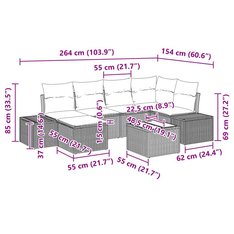 3347138 10 Set de canapele pentru grădină 7 pcs maro și crem Rattan poli Set de canapele pentru grădină 7 pcs maro și crem Rattan poli - imagine 10