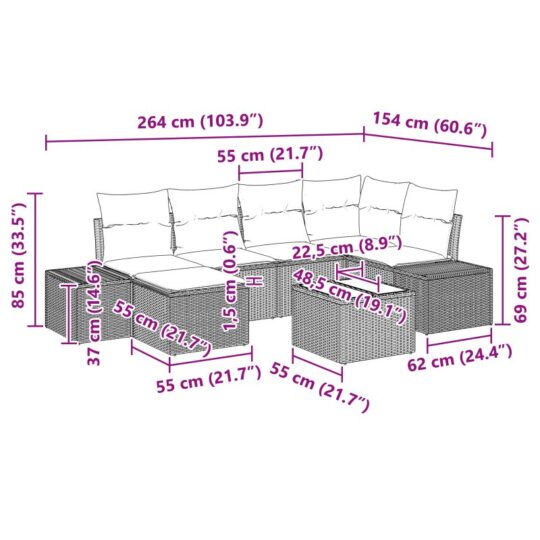 3347140 10 Set de canapele pentru grădină 7 pcs bej și gri Rattan poli 3347140 10