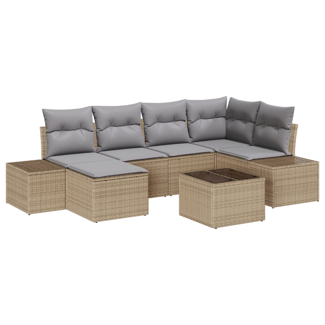 3347140 2 Set de canapele pentru grădină 7 pcs bej și gri Rattan poli Set de canapele pentru grădină 7 pcs bej și gri Rattan poli - imagine 2