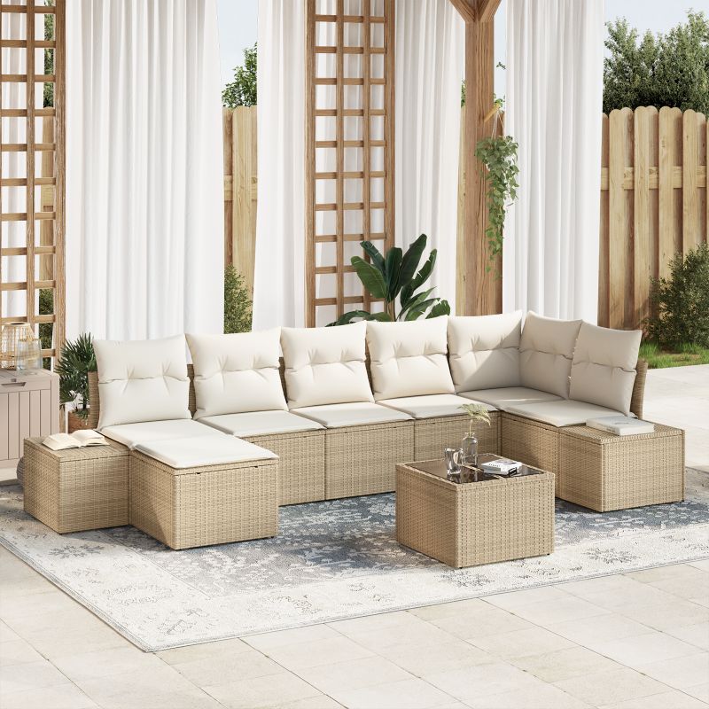 3347161 1 Set de canapele pentru grădină cu pernă 8 pcs Bej Rattan poli Set de canapele pentru grădină cu pernă 8 pcs Bej Rattan poli