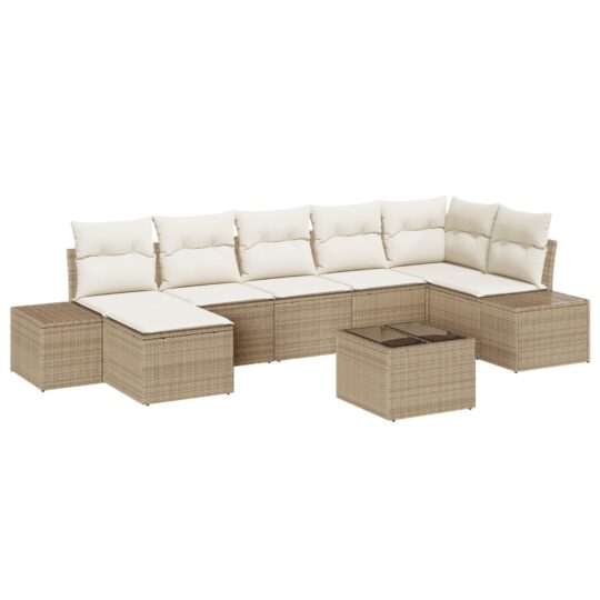 Alternative view of Set de canapele pentru grădină cu pernă 8 pcs Bej Rattan poli