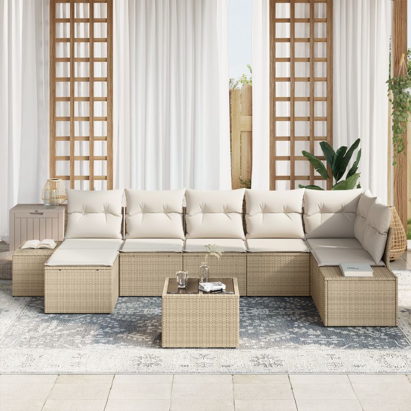 3347161 3 Set de canapele pentru grădină cu pernă 8 pcs Bej Rattan poli Set de canapele pentru grădină cu pernă 8 pcs Bej Rattan poli - imagine 3