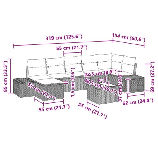 3347162 10 Set de canapele pentru grădină 8 pcs Gri deschis Rattan poli 3347162 10