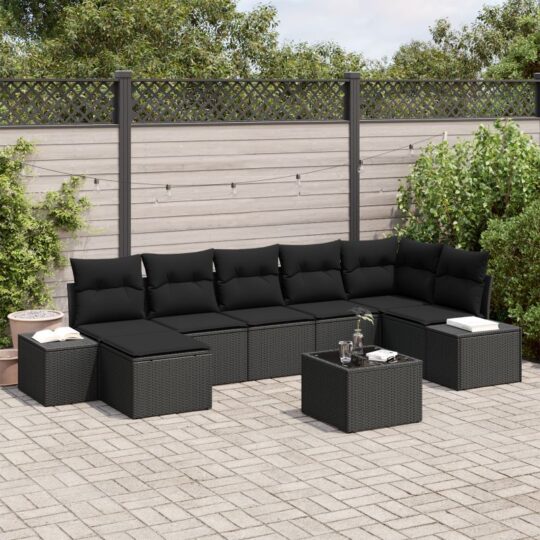 Set de canapele pentru grădină cu pernă 8 pcs Negru Rattan poli