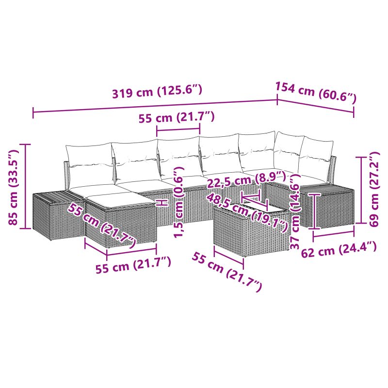 3347163 10 Set de canapele pentru grădină cu pernă 8 pcs Negru Rattan poli Set de canapele pentru grădină cu pernă 8 pcs Negru Rattan poli - imagine 10