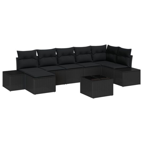 Alternative view of Set de canapele pentru grădină cu pernă 8 pcs Negru Rattan poli