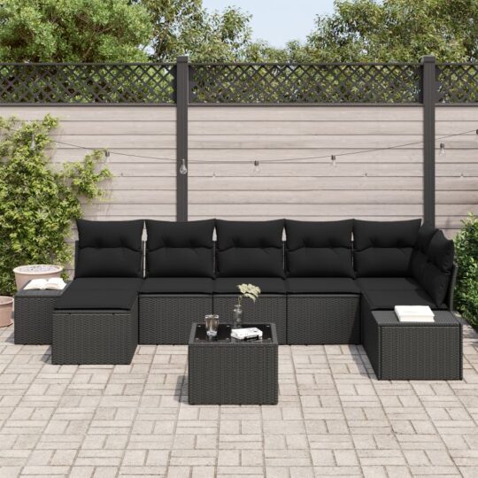 3347163 3 Set de canapele pentru grădină cu pernă 8 pcs Negru Rattan poli 3347163 3