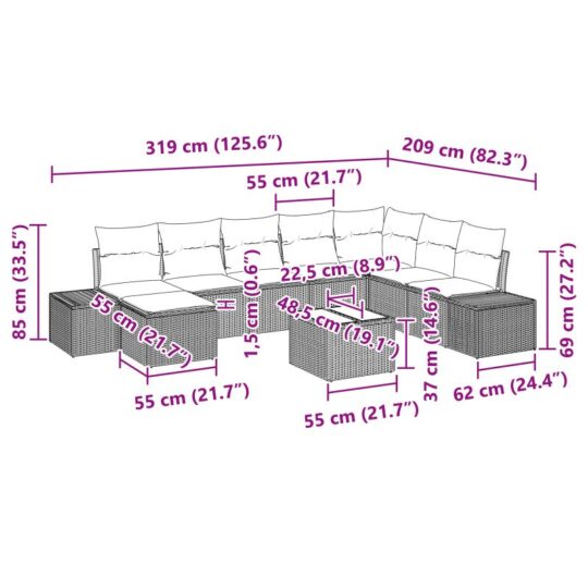 3347189 10 Set de canapele pentru grădină cu pernă 9 pcs 319 x 209 x 85 cm 3347189 10