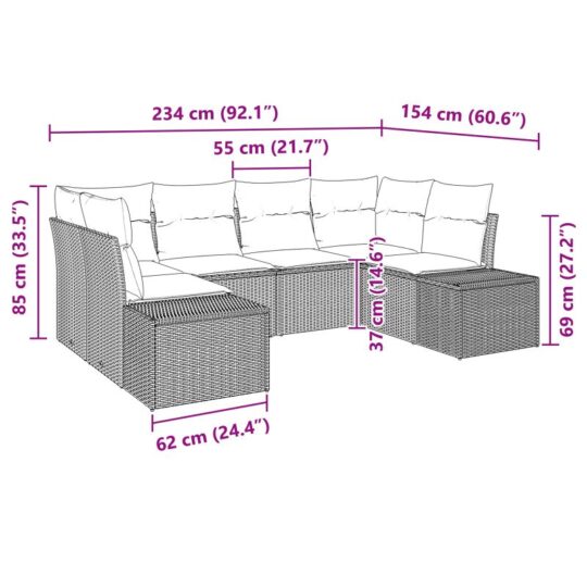 3347198 8 Set de canapele pentru grădină cu pernă 6 pcs Maro Rattan poli 3347198 8