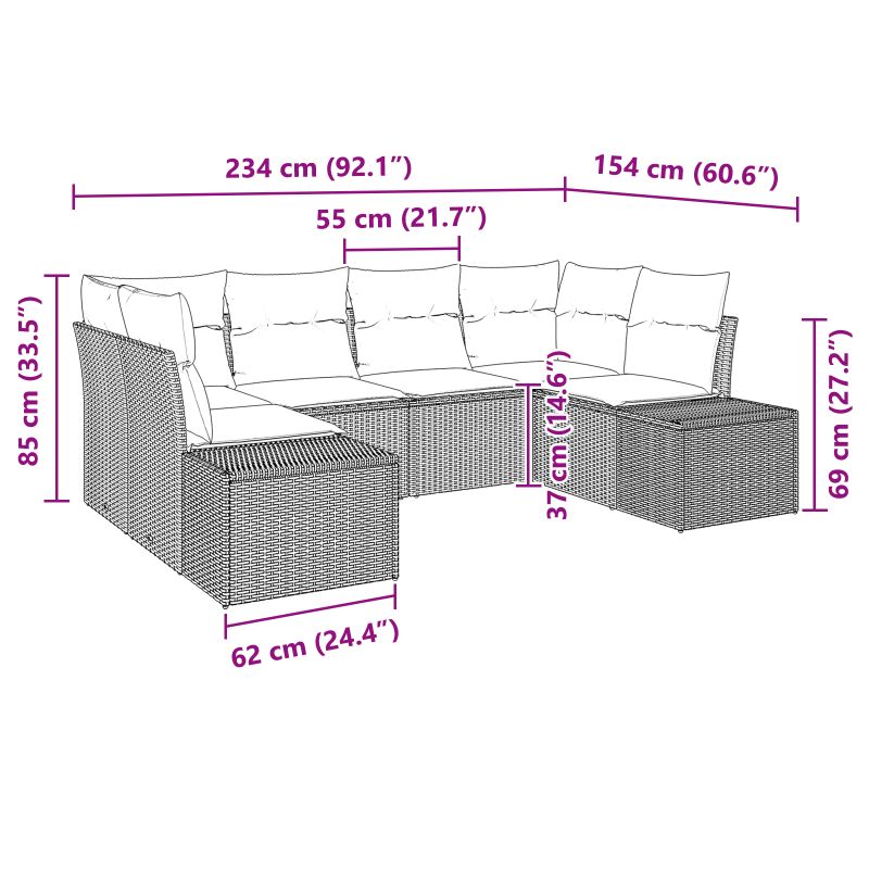 3347199 8 Set de canapele pentru grădină cu pernă 6 pcs Gri Rattan poli Set de canapele pentru grădină cu pernă 6 pcs Gri Rattan poli - imagine 8