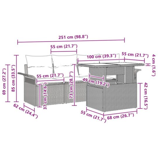 3348185 10 Set de canapele pentru grădină cu pernă 5 pcs Gri Rattan poli 3348185 10
