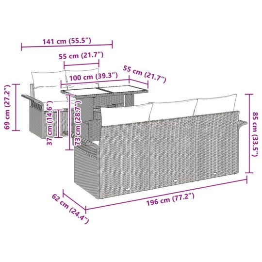 3348195 10 Set de canapele pentru grădină cu pernă 6 pcs Gri Rattan poli 3348195 10