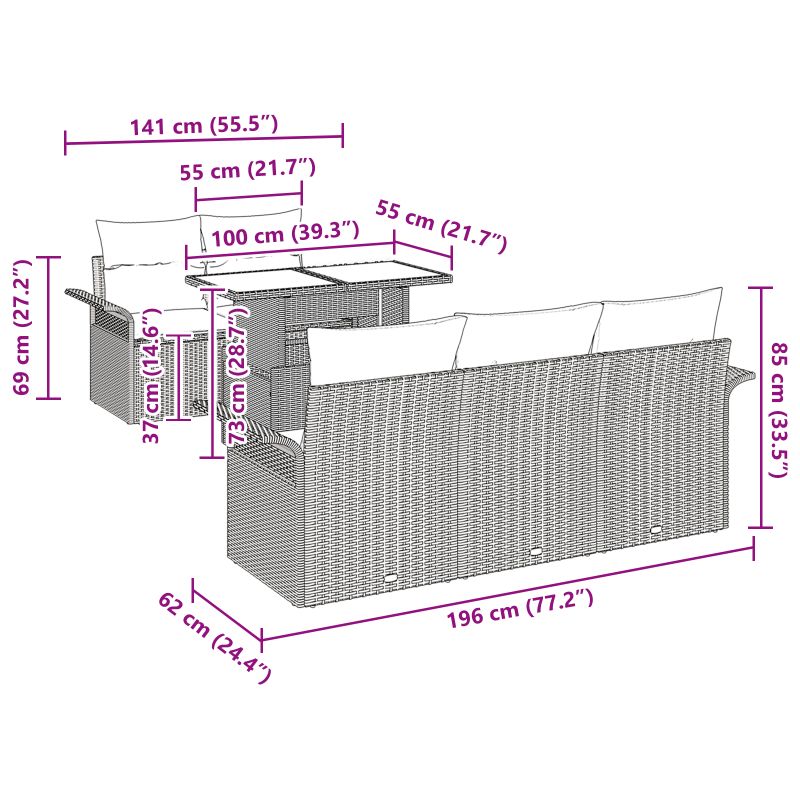 3348195 10 Set de canapele pentru grădină cu pernă 6 pcs Gri Rattan poli Set de canapele pentru grădină cu pernă 6 pcs Gri Rattan poli - imagine 10