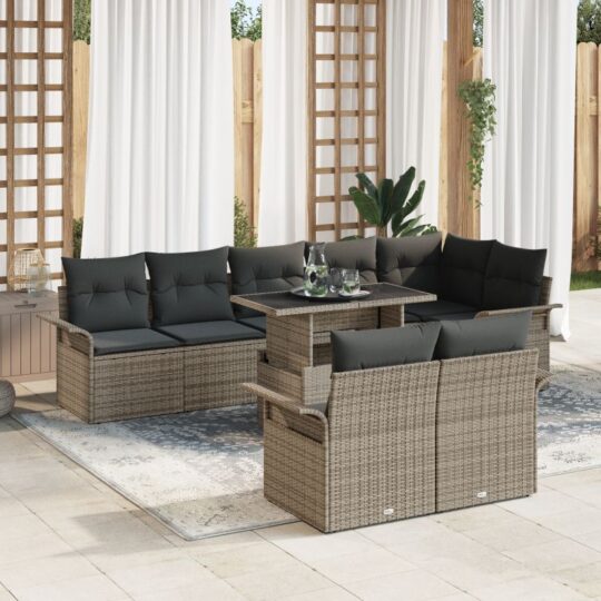 Set de canapele pentru grădină cu pernă 9 pcs Gri Rattan poli