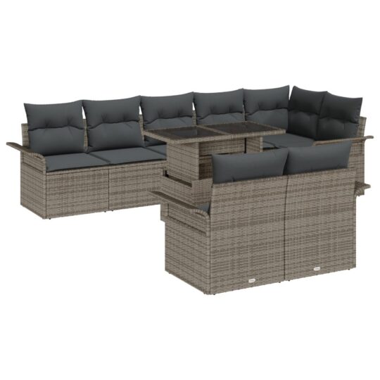Alternative view of Set de canapele pentru grădină cu pernă 9 pcs Gri Rattan poli