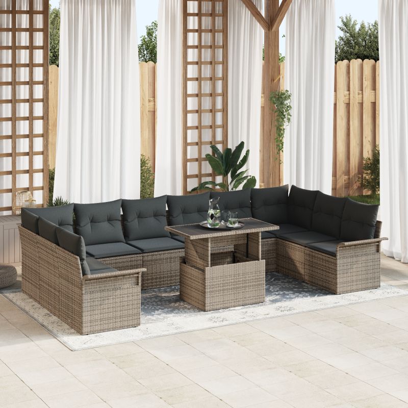 3348355 1 Set de canapele pentru grădină cu pernă 11 pcs Gri Rattan poli Set de canapele pentru grădină cu pernă 11 pcs Gri Rattan poli