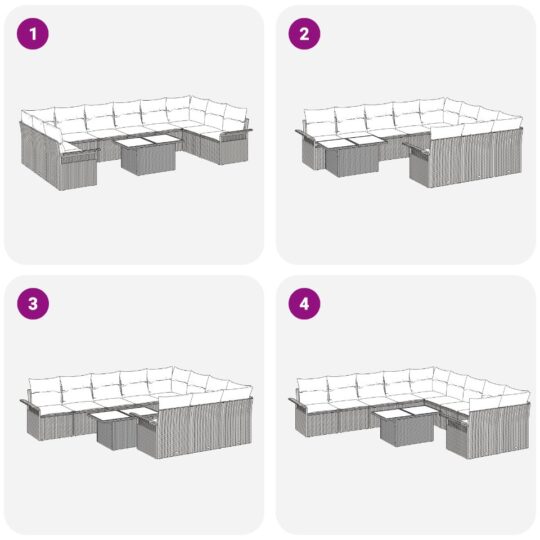 3348355 12 Set de canapele pentru grădină cu pernă 11 pcs Gri Rattan poli 3348355 12