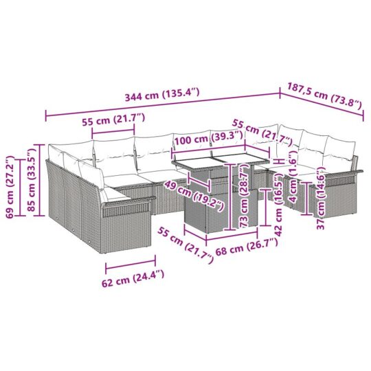 3348355 13 Set de canapele pentru grădină cu pernă 11 pcs Gri Rattan poli 3348355 13