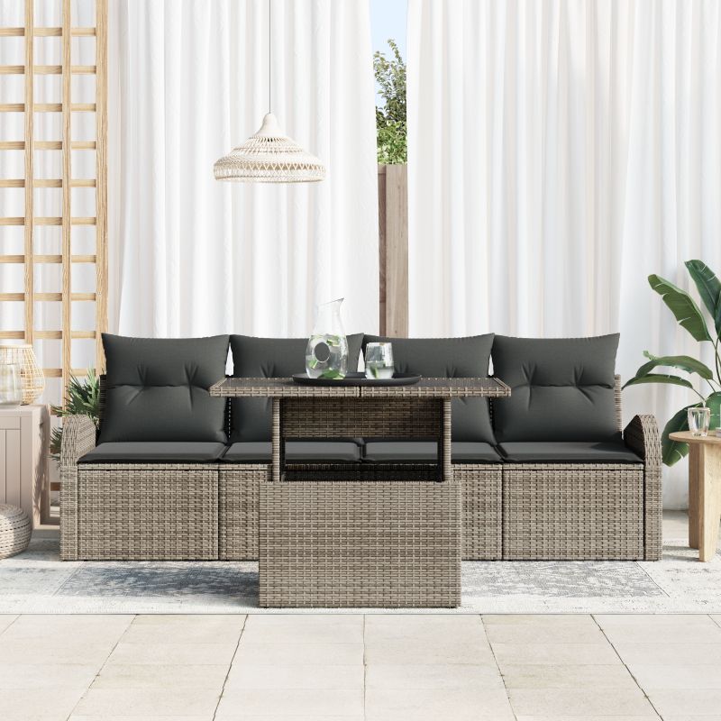 3348545 3 Set de canapele pentru grădină cu pernă 5 pcs Gri Rattan poli Set de canapele pentru grădină cu pernă 5 pcs Gri Rattan poli - imagine 3
