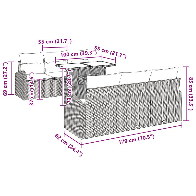 3348565 10 Set de canapele pentru grădină cu pernă 7 pcs Gri Rattan poli Set de canapele pentru grădină cu pernă 7 pcs Gri Rattan poli - imagine 10