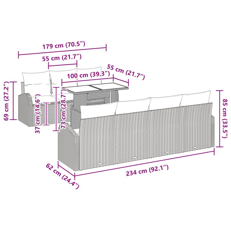 3348585 10 Set de canapele pentru grădină cu pernă 8 pcs Gri Rattan poli Set de canapele pentru grădină cu pernă 8 pcs Gri Rattan poli - imagine 10
